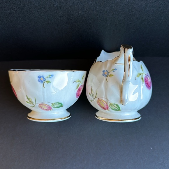 Aynsley FLORIDA Pattern Bone China Small Open Sugar & Creamer Set Fruits Flowers - Picture 3 of 11